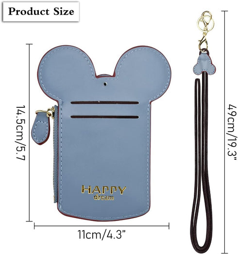 BUUFAN Chic Cute Travel PU Leather Student ID Card Holder Lanyard Neck Pouch Bag With Coin Wallet Purse for Students Women Kids Teens Girls (Blue)...