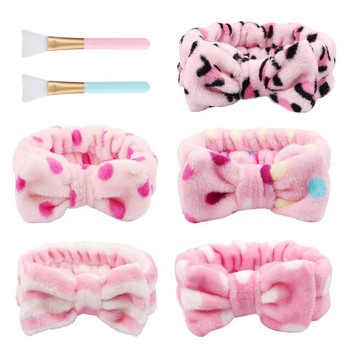 5Pcs Spa Headband and Mask Brushes Set, Makeup Facial Face Wash Towel Fluffy Microfiber Bath Headband Skincare Headbands Head Bands for Washing Fa...