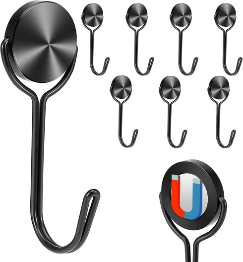Magnetic Hooks, Magnet Hooks for Cruise Refrigerator Grill,Strong Magnets with Hooks for Home Kitchen, Garage Key Holder,8pack ?Black,0.9in-1 15Lb...