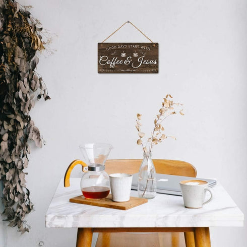 Putuo Decor Coffee Sign, Kitchen Coffee Bar Decor, 12 x 6 Hanging Plaque, Gifts for Coffee Lover (Good Days Start with Coffee & Jesus)...