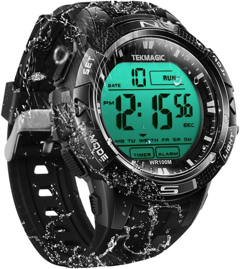 10ATM Waterproof Sport Watch for Swimming Diving with Stopwatch, 12/24 Hour Format, Dual Time Zone, Alarm Functions (2019 Version)...