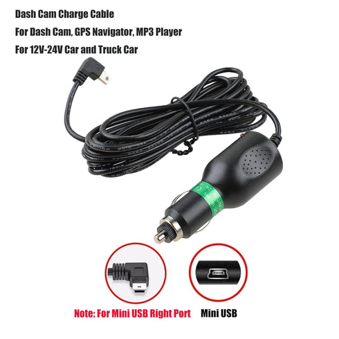 Dash Cam Charger Cable, GPS Navigator Charger Cable for Mini USB Port, Dash Cam Charge Cable, Right Port Dash Charging Cable for 12V Car and 24V T...