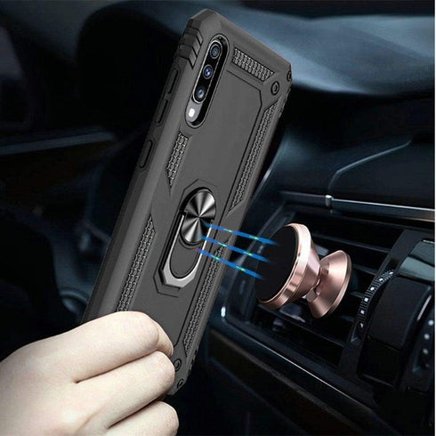 TJS Compatible with Samsung Galaxy A20 Case, Galaxy A30 Case, with Tempered Glass Screen Protector Metal Ring Magnetic Support Kickstand Heavy Dut...