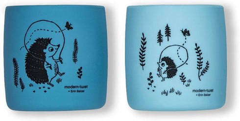 modern-twist Sip Set, Food-Grade Silicone, Waterproof, Dishwasher, Freezer Safe, Reusable Cups – Blue Hedgehog Family, Pack of 2...