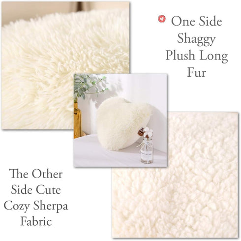 MOOWOO Fluffy Heart Pillow, Shaggy Plush Faux Fur and Sherpa, Cute Soft Throw Cushion, Valentines Day Decorative for Home Bed Couch Gift for Thank...