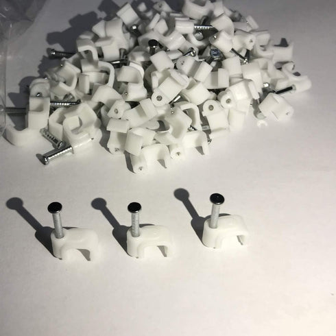 200 PCS 6mm Flat Ethernet Cable Wire Clips Single Coaxial Cable Clamps with Nail for Ethernet Cable Management...