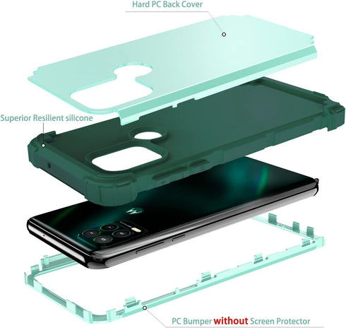 Case for Moto G Stylus 5G, 3 in 1 Hard PC Silicone Bumper Heavy Duty Shockproof Antiscratch Protective Case, Green...