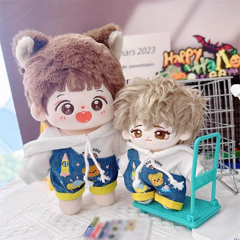 niannyyhouse White Hoodie One Shoulder Denim Strap Pants 10cm~15cm 20cm 40cm Plush Doll Outfit Dolls Dress Up Accessories (White 10cm~15cm)...
