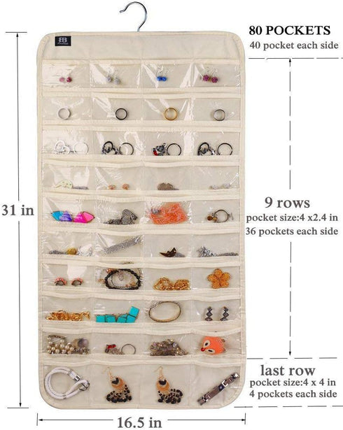 Hanging Jewelry Organizer,Accessories Organizer,80 Pocket Organizer for Holding Jewelries?Beige?...