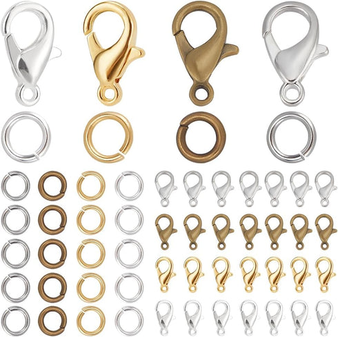 1 Box 400Pcs 4 Colors Lobster Claw Clasp Metal Keychain Clasps & 400Pcs Open Jump Rings Small Trigger Clasp Findings for Jewelry Making Clasps Sup...