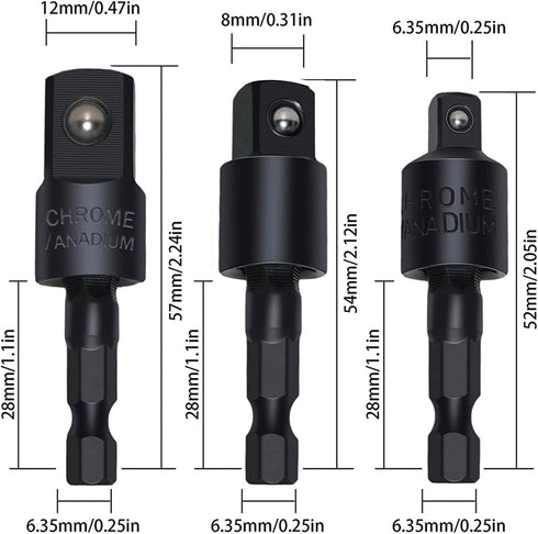 Right Angle Drill Adaptor,4-in-1 Impact Drill Bit Extension,360° Rotatable 1/4 3/8 1/2" Impact Grade Socket Adapter Set,105 Degree Angle Screwdriv...