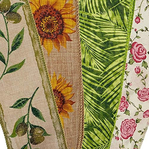 2 1/2" X 10 Yards Sunflowers On Natural Linen Ribbon...