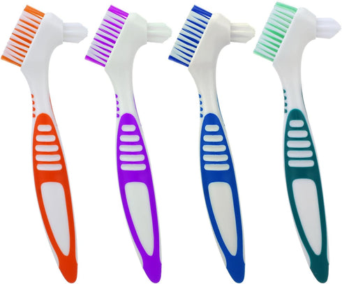 Giantree 4 Pcs Denture Brush for False Teeth, Denture Toothbrushes with Double Sided Portable Denture Cleaning Brush with Multi-Layered Soft Brist...
