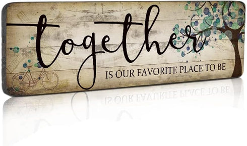 Family Art Decor Inspirational Quotes Wall Hanging Sign - Together is Our Favorite Place to Be - Motivational Home Art Decor Wood Plaque Sign 16"x...