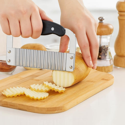 HIC Kitchen Crinkle-Cut Wave Slicer French Fry Vegetable Cutter, Stainless Steel Blade...