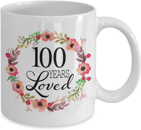 100th Birthday Gifts for Women - Gift for 100 Year Old Female - 100 Years Loved Since 1920 - White Coffee Mug for Wife Mom Nana Grandma Her...