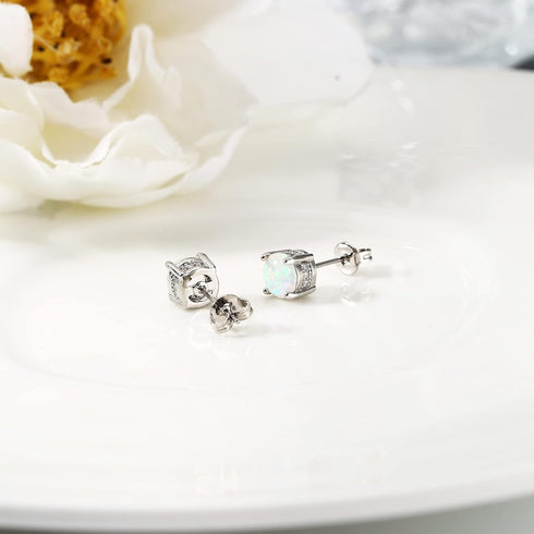 Milacolato Opal Earrings 18K Gold Plated Stainless Steel Post Round Cut Created White/Blue/Pink Opal Stud Earrings for Women 6MM...