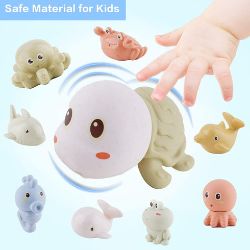 Bath Toys for Babies 6-12 Months - 10PCS Bath Squirt Toys Silicone Ocean Animals Bathtub Float Toy for Water Play Kids Preschool Education Toy Lea...