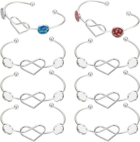 SUNNYCLUE 8Pcs Bezel Blank Bracelet Blank Cuff Bracelets Blank Cuff Bracelets Cabochon Bangle Blanks Heart Double Metal Cuffs Blank Tray Bangles B...