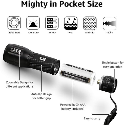 Lighting EVER LED Flashlights High Lumens, Small Flashlight, Zoomable, Waterproof, Adjustable Brightness Flash Light for Outdoor, Emergency, AAA B...