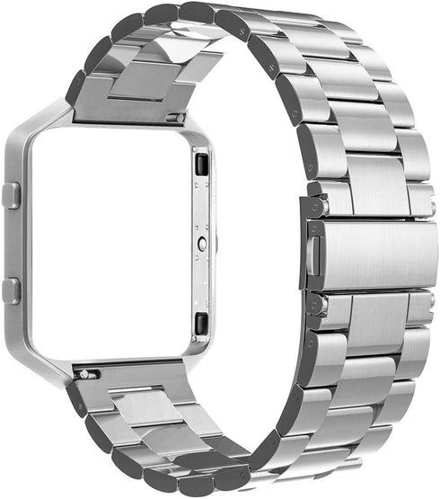 Simpeak Women Men Stainless Steel Band Strap with Stailess Steel Frame Compatible with Fitbit Blaze, Match Link Removal Tool, Silver...