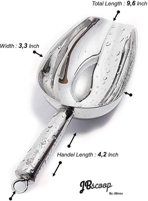 JBscoop Stainless Steel Scoop for ice, 9.6 Inch Metal Food Scoop Kitchen Bar Party Wedding Heavy Duty Dishwasher Safe - 8 Oz...