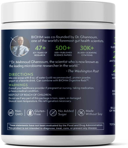 BIOHM Essential Digestive Greens, Green Superfood Powder with Antioxidants, Vitamins, and Probiotics, Super Greens, Digestion Supplement with Enzy...