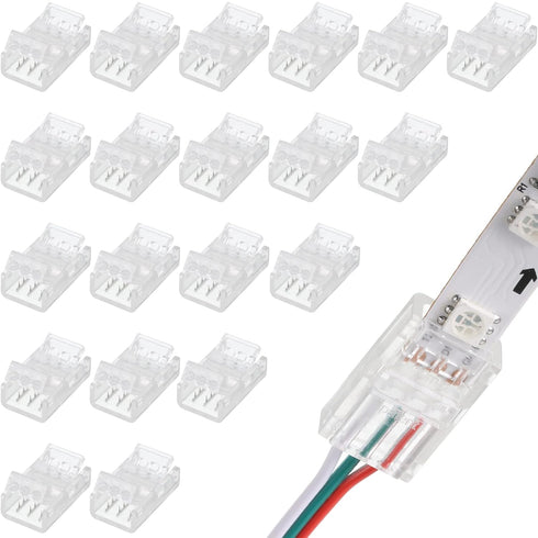 20 Pieces 3 Pin LED Light Connectors Strip to Wire Quick Connector LED Extension 3 Pin LED Strip Connector 10 mm Terminal Strip Connectors Clear T...
