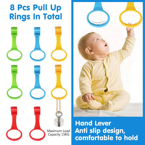 Baby Pull Up Rings 8Pcs, 4 Colors Baby Pull Up Bar Baby Playpen Accessories Playpen Pull Up Rings...