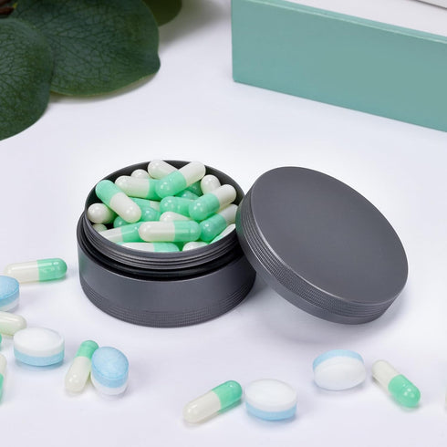 Daily Metal Pill Box Pill Case - Single Waterproof Travel Pill Container Round Aluminum Alloy Storage Medicine Organizer Multitool EDC Every Day f...