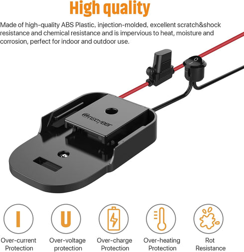 Power Wheel Adapter with Fuse & Switch, Secure Battery Adapter for Ridgid AEG 18V Hyper Lithium Battery, with 12 Gauge Wire,Good Power Convertor f...
