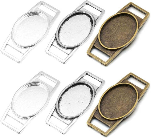 30 Pcs Blank Bezel Pendant Connector Trays Oval Cabochon Setting Charm Links with Double Loops for DIY Necklace Bracelet Jewelry Making Supplies...