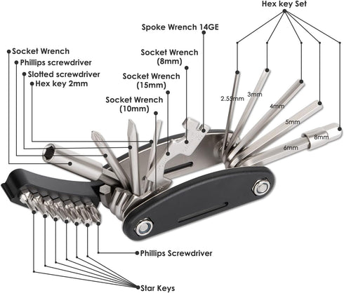 WOTOW Bike Repair Tool Kit - 21 in 1 Bicycle Multitool Portable Mountain Bike Tool Kit Emergency Maintenance, Bike Hex Key Wrench & Tube Patch Kit...