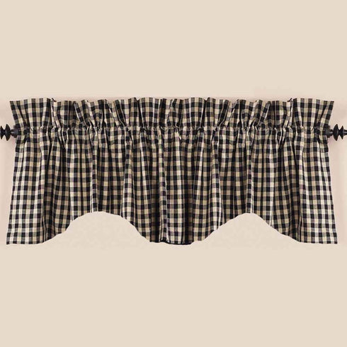 Heritage House Check Scalloped Black and Nutmeg 72" x 15.5" Lined Cotton Valance by Raghu...