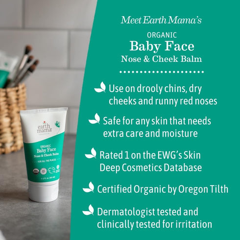 Earth Mama Organic Baby Face Nose & Cheek Balm | Moisturizer with Calendula Oil for Dry Skin Care, Natural Petroleum Jelly Alternative (2-Fluid Ou...