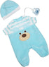 JC Toys |Blue Bear Onesie | Baby Doll Outfit + Hat + Pacifier | | Ages 2+ | Fits Dolls 12"- 14"...