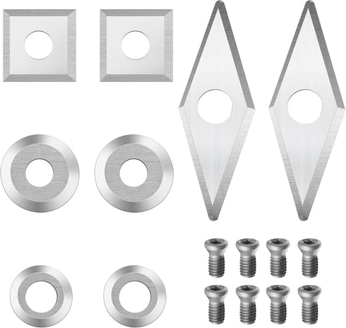 16Pcs Tungsten Carbide Cutters Inserts Set,Lathe Tools for Wood Lathe Turning Tools,Included 11mm Square with Radius,12mm and 9mm Round,30x10mm Sh...