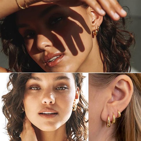 KISS WIFE 6 Pairs Small Hoop Earrings for Women, 14K Gold Plated Simple Dainty Huggie Hoop Earrings Set Lightweight Hypoallergenic Trendy Jewelry ...