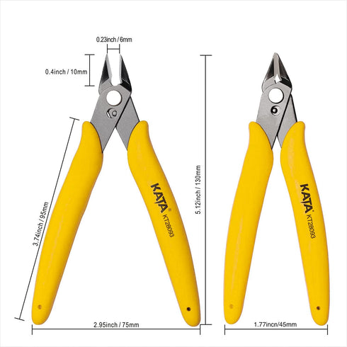 KATA 2-Pack Micro Wire Cutters, Precision Electronics Flush Cutter and Side Cutting Pliers for Electronics, Jewelry, Model Kits, Yellow...