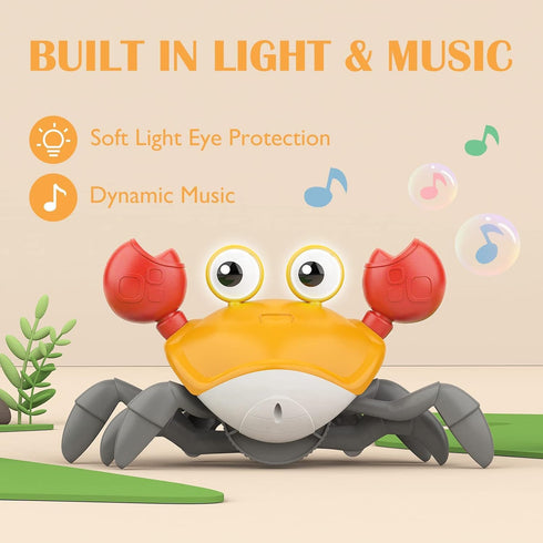 Crawling Crab Baby Toys with Music & Light, Tummy Time Interactive Toddler Toy Automatically Avoid Obstacles for Boys or Girls (Orange)...