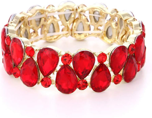 Molie Youfir Bridal Austrian Crystal Teardrop Knot Elastic Stretch Bracelet for Brides Wedding Party...