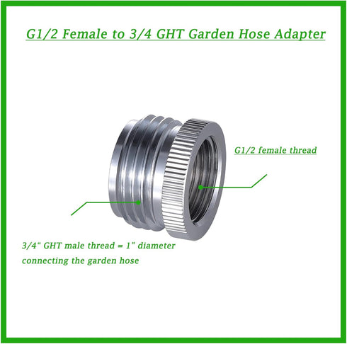 Brass Garden Hose to Shower Hose/Arm Handshower Adapter, G1/2 Female to 3/4" GHT Garden Hose Adapter, 2 Pcs...