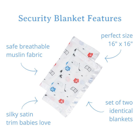 Lulujo Baby Security Blanket Soft Breathable Cotton Muslin Baby Blanket, 16" x 16" Hockey...