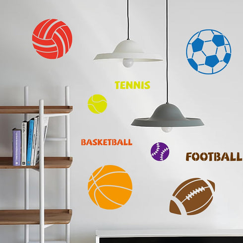 5pcs Sports Ball Stencils Sports Stencils BASEBALL TENNIS BASKETBALL SOCCER FOOTBALL VOLLEYBALL Reusable Template 11.8×11.8inch with Paint Brush D...