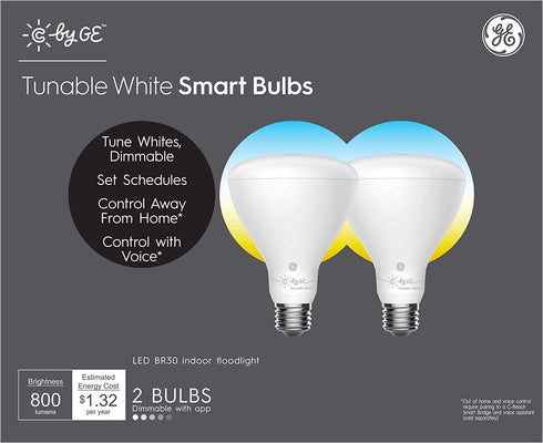 GE Lighting CYNC Smart Flood Light Bulbs, Bluetooth Enabled, Tunable White, Alexa and Google Assistant Compatible, Cool and Warm White (2 Pack), P...