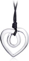 Heart Shape Long Pendant Necklace Silver Plated Black PU Leather Rope Long Chain Necklace for Women...