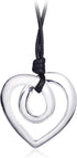 Heart Shape Long Pendant Necklace Silver Plated Black PU Leather Rope Long Chain Necklace for Women...