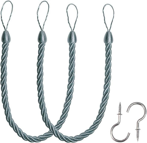 BEL AVENIR Curtain Rope Tiebacks, Drapery Rope Holdbacks with 2 Metal Screw Hooks, 1 Pair - Light Blue...