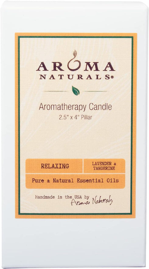 Aroma Naturals Lavender & Tangerine Essential Oil Scented Pillar Candle, Relaxing, 2.5 inch x 4 inch...