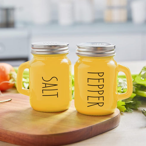 Yellow Salt and Pepper Shakers Set - Yellow Kitchen Decor and Accessories for Home Restaurants Wedding - Glass Salt and Pepper Set for Cooking Tab...